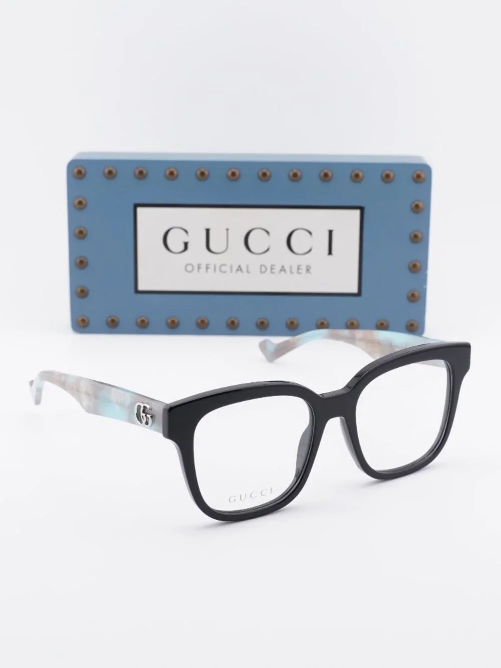 Gucci GG0958O 017 Square Eyeglasses 52mm - Black/Blue Havana